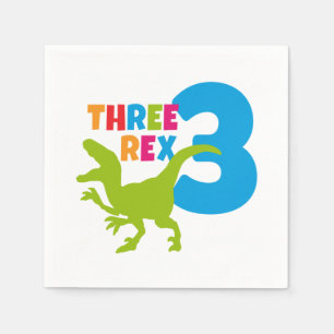 3 Rex Dinosaur Theme Third Birthday Napkins