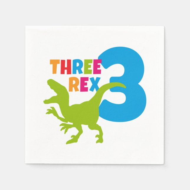 3 Rex Dinosaur Theme Third Birthday Napkins (Front)