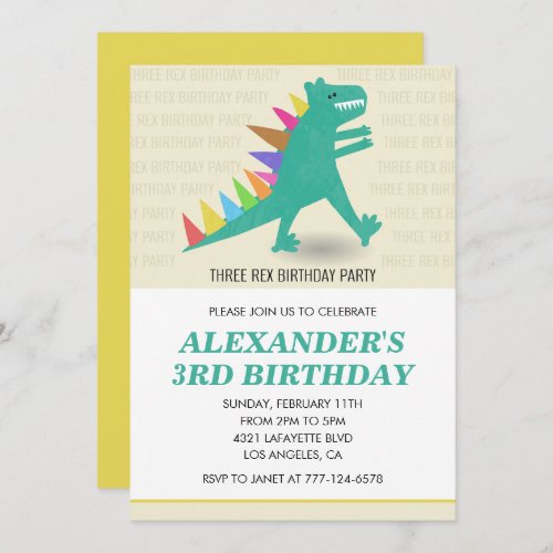 3 rex invitations 3 years old boy dino