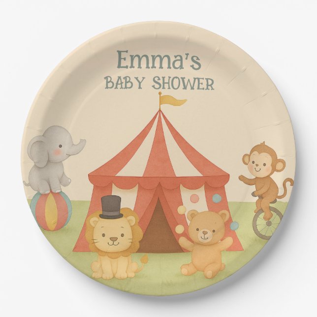 3 Ring Circus Baby Shower Paper Plates (Front)