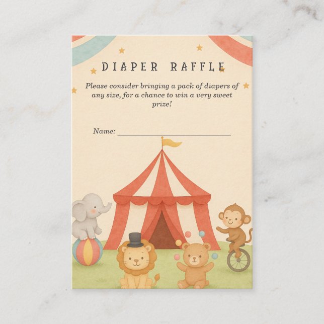 3 Ring Circus Diaper Raffle Diaper Raffle Enclosure Card (Front)