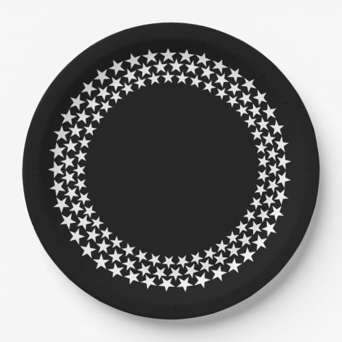 3 Rings Stars Black Paper Plate