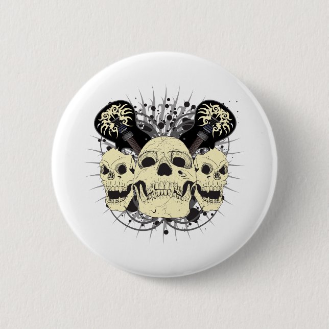 3 Rock n Roll Skulls Button (Front)
