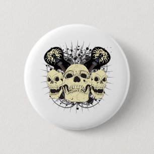 3 Rock n Roll Skulls Button