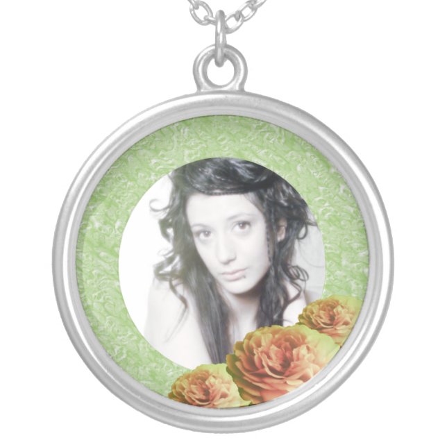 3 Roses/Photo Silver Plated Necklace (Front)