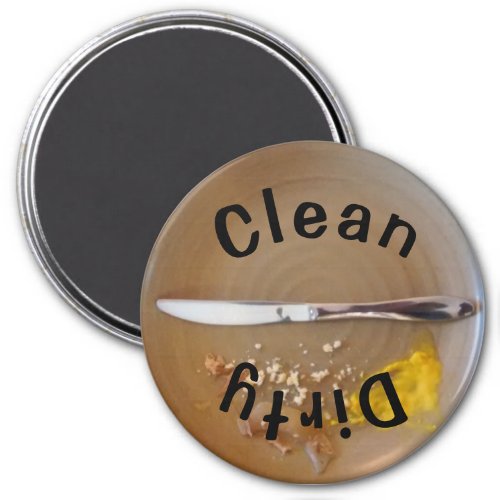 3 Round CleanDirty Plate Black Text Dishwasher Magnet