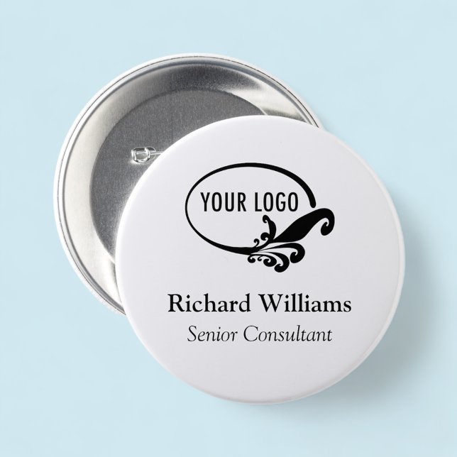 3" Round Name Tag Pinback Button with Company Logo (MISOOK Round Large Name Tag Button Pin with Logo)