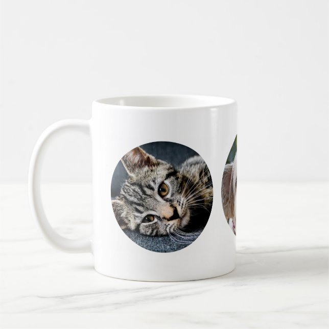 3 ROUND Photos Make Your Own Mug New Pet Cat Dog (Left)
