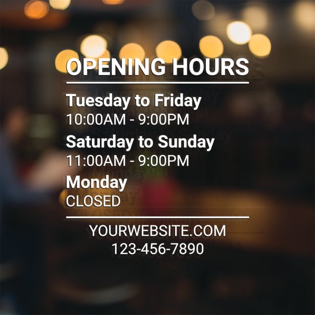 3 Rows Store Hours Sign Website Phone Window Cling (Creator Uploaded)