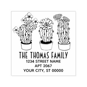 3 Rustic Cactus Plants Name Return Address Self-inking Stamp