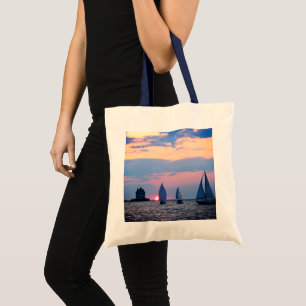 3 Sailboats at Sunset Tote Bag