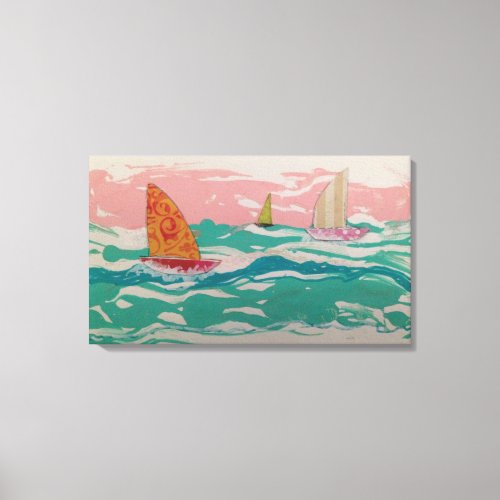 3 sailboats on water _ Mixed Media art Canvas Print