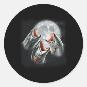 3 Salmon Fish Howling At The Moon Funny Salmon Fis Classic Round Sticker