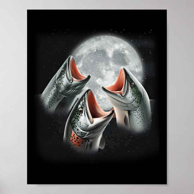 3 Salmon Fish Howling At The Moon Funny Salmon Fis Poster (Front)