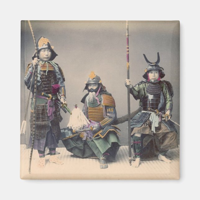 3 Samurai in Armor Vintage Photo Magnet (Front)
