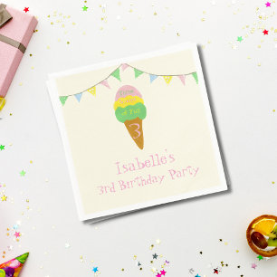 3 Scoops of Fun 3rd Birthday Ice Cream Party Napkins