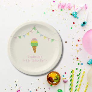 3 Scoops of Fun 3rd Birthday Ice Cream Party Paper Plates