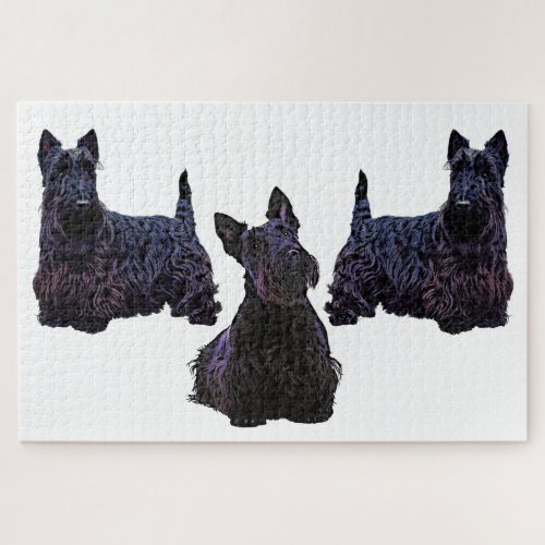 3 Scottish Terrier black silhouette 1014 piece Jigsaw Puzzle