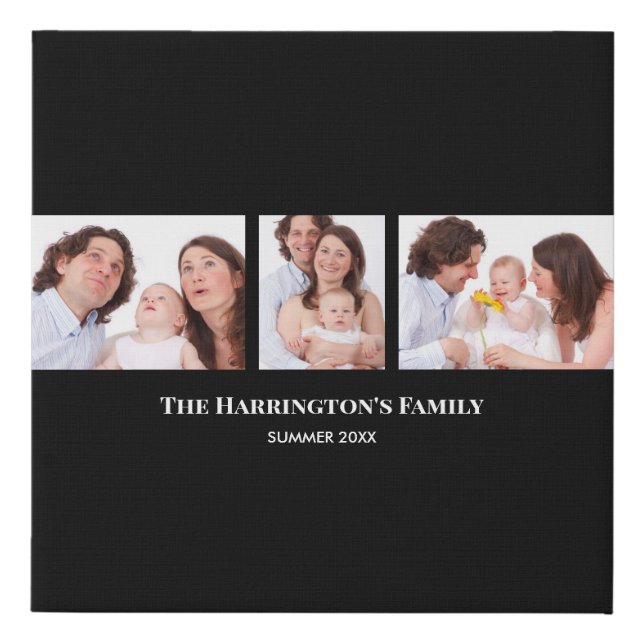 3 Sections Custom Photo Black Frames Faux Canvas Print (Front)