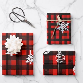 3-Set Buffalo Plaid Christmas Wrapping Paper