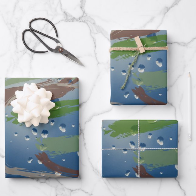 3-set Earth-Tone Brushstroke Wrapping Paper        (Front)