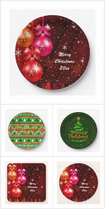 3 Sets of Christmas Plates Napkins Coasters