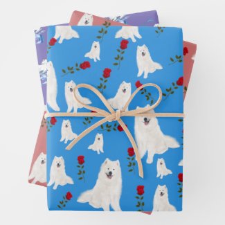 3 Sheet Samoyed Design Gift Wrap Set