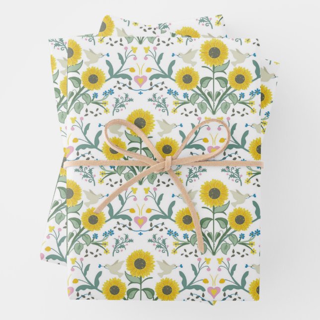 3 Sheets of Wrapping Paper, Floral Designs (In situ)