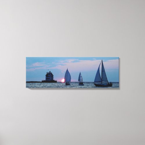 3 Ships at Sunset Wrapped Canvas Print 36 x12