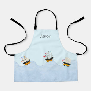 3 Ships Sailing on Rolling Waves Personalized Apron