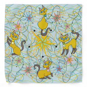 3 Siamese Cats with Retro Organic Shapes Bandana