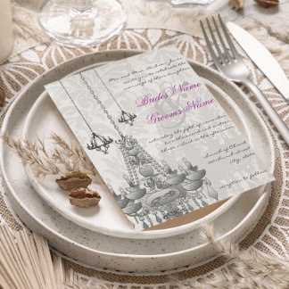 3 Silver & Black Chandeliers Damask Wedding Invite