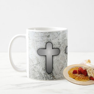 3 Silver Crosses Silver and White  Coffee Mug