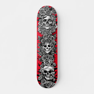 3 skull Faces with roses Goth Punk Art drawings Skateboard