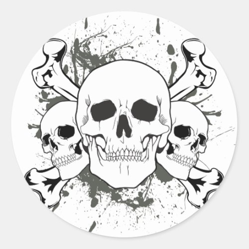 3 Skulls  Cross Bones Classic Round Sticker