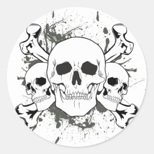 3 Skulls & Cross Bones Classic Round Sticker