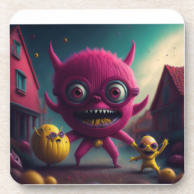 3 Small Monsters Scroll Through The Village Beverage Coaster (Front)