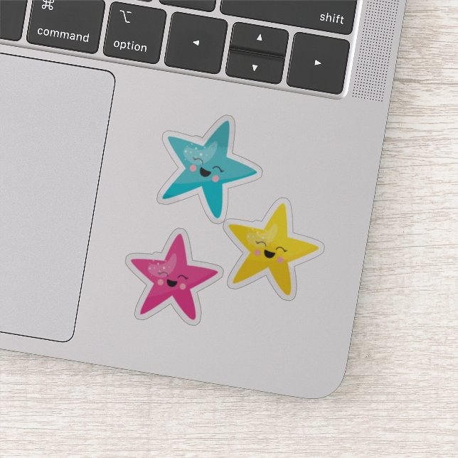 3 Smiling Stars Cute and Whimsical Illustration Sticker (Detail)