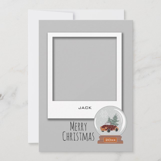 3 Snapshot Photo, Snow Globe Christmas Holiday Card (Front)