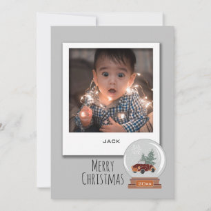 3 Snapshot Photo, Snow Globe Christmas Holiday Card