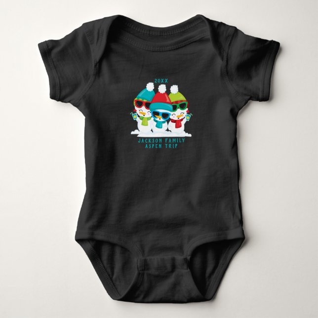 3 Snowmen Christmas Winter Family Custom Text Baby Bodysuit (Front)