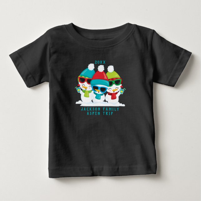 3 Snowmen Christmas Winter Family Custom Text Baby T-Shirt (Front)
