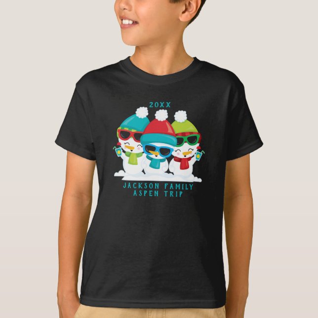 3 Snowmen Christmas Winter Family Custom Text  T-Shirt (Front)