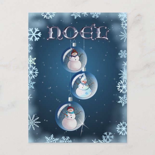 3 SNOWMEN & SNOWFLAKES by SHARON SHARPE Holiday Postcard (Front)