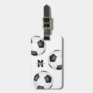 3 soccer balls monogrammed luggage tag