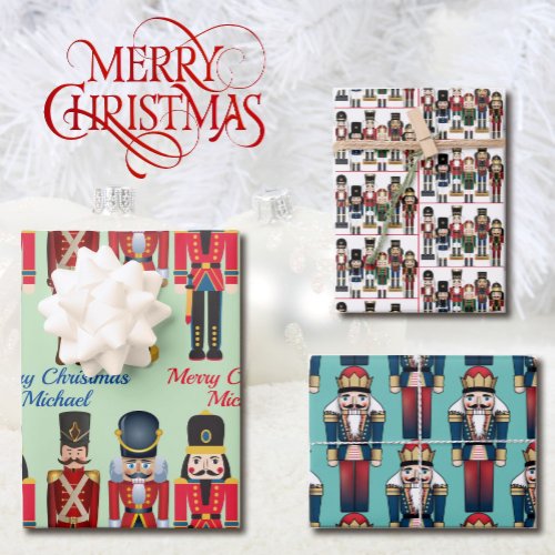 3 Soldier Nutcracker Christmas Personalize Name Wrapping Paper Sheets