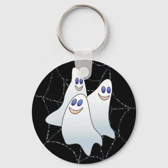 3 SPOOKS on a SPIDER WEB by SHARON SHARPE Keychain (Front)