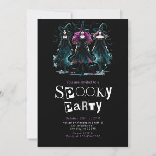 3 Spooky Witches Modern Minimalist Halloween Party Invitation