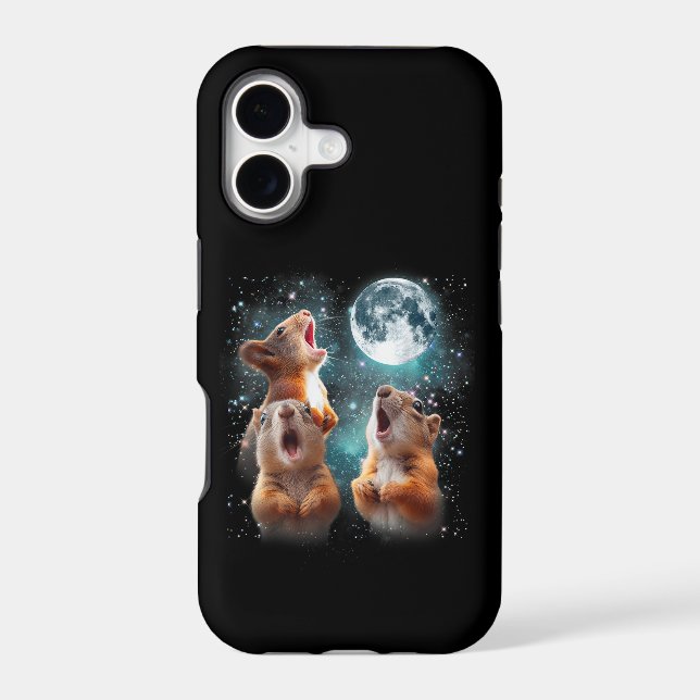 3 Squirrel Moon Howling Squirrel Head Funny Iphone Case (Back)