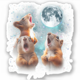 3 Squirrel Moon Howling Squirrel Head Funny Sticker